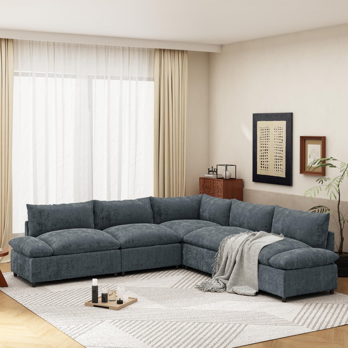 Christopher Knight Home Neora 5 Seater Sectional Sofa, L Shaped Couch, Sleeper Couch with Storage, Modular Sofa Chair, Deep Seating Chaise Lounge Sofa for Living Room Rest Room 115.50" W, Dark Gray