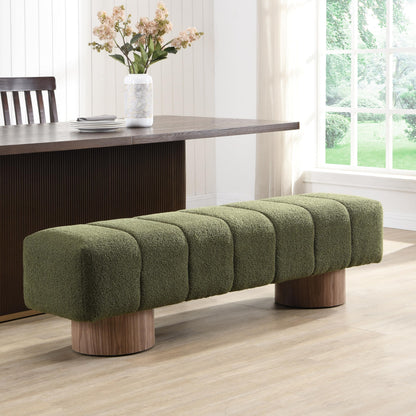 Christopher Knight Home Manila 64" Boucle Dining Bench, Upholstered Ottoman Bench, Rectangular Dining Seat, Spacious Seating, Long Footstool for Living Room Dining Room, No Assembly Needed, Green