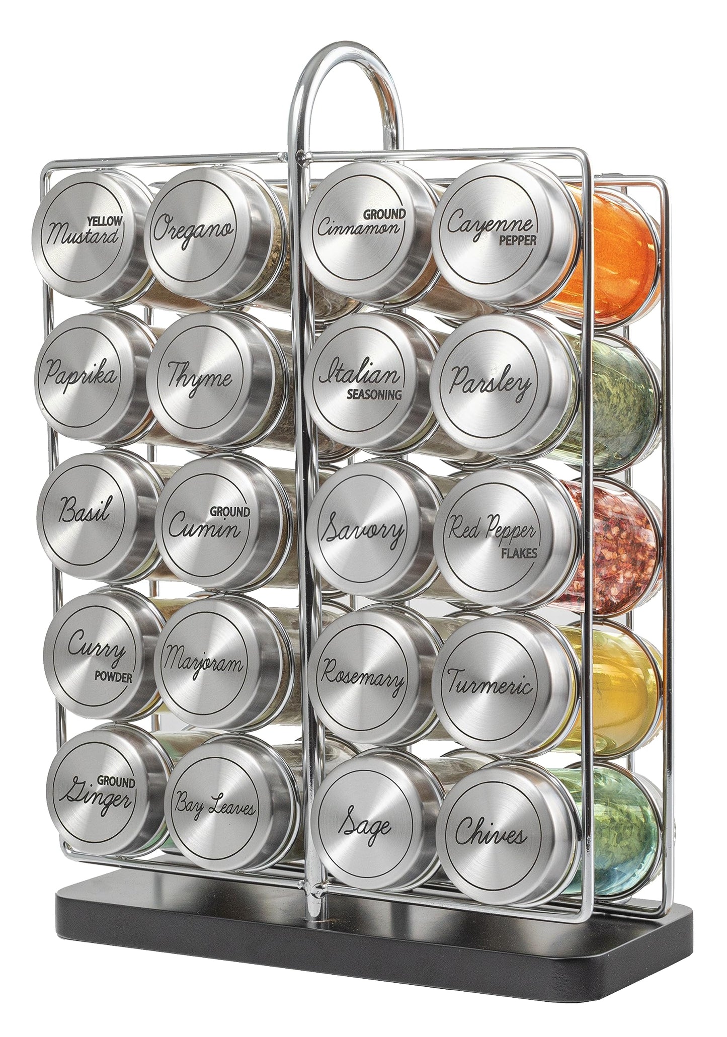 Orii 20 Jar Spice Rack Stainless Steel with Spices Included - Standing Rack Shelf Holder & Countertop Spice Rack Tower Organizer for Kitchen Spices with Spice Refills for 5 Years