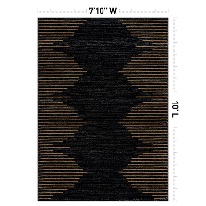 Rugshop Bohemian Stripe Stain Resistant High Traffic Living Room Kitchen Bedroom Dining Home Office Area Rug 7'10" x 10' Camel