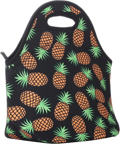 Neoprene Lunch Bag for Kids, Insulated Tote for Women Men, Pineapple Black