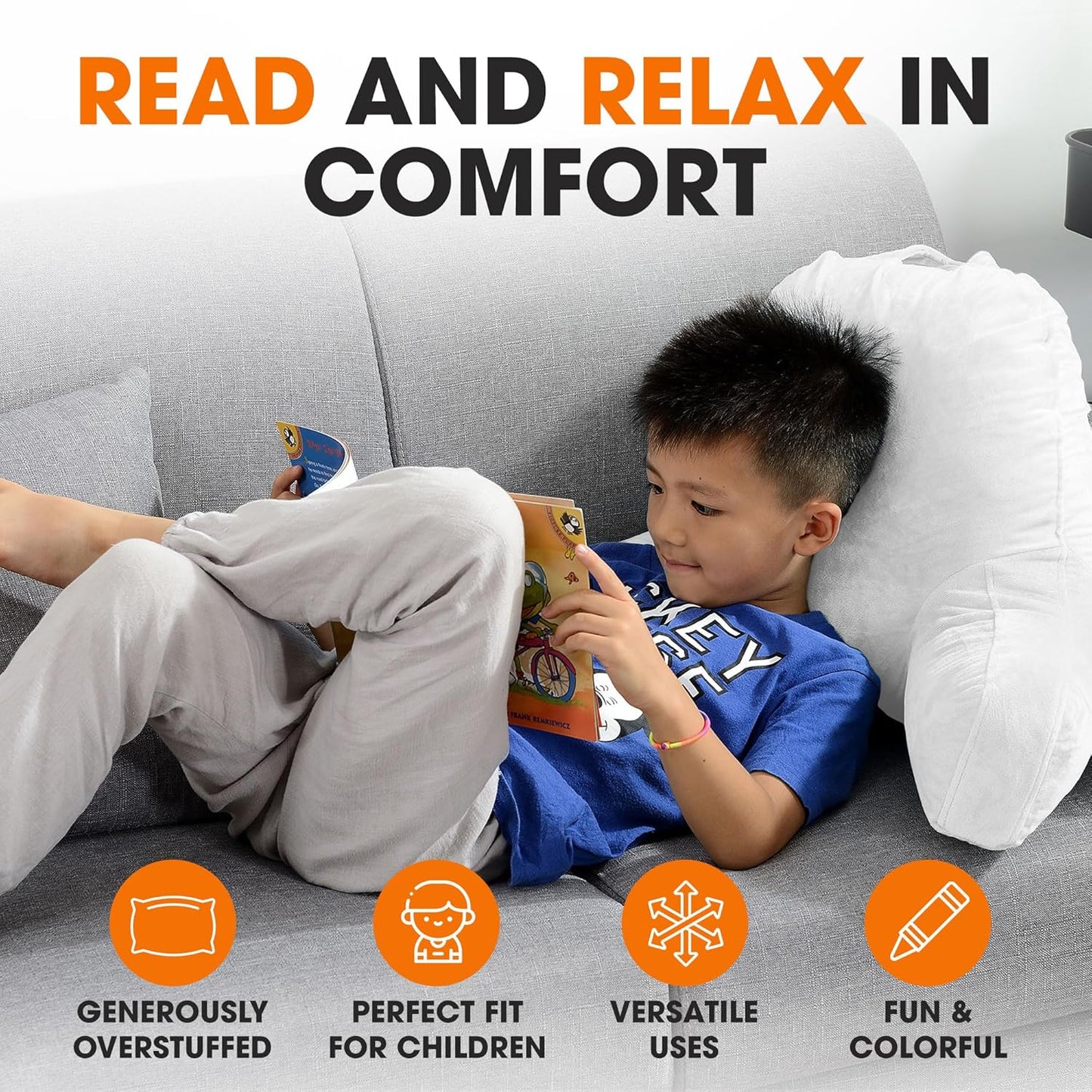Cheer Collection Reading Pillow with Arms Portable Bed Pillow for Sitting Up & Support, Hollow Fiber-Filled Back Rest