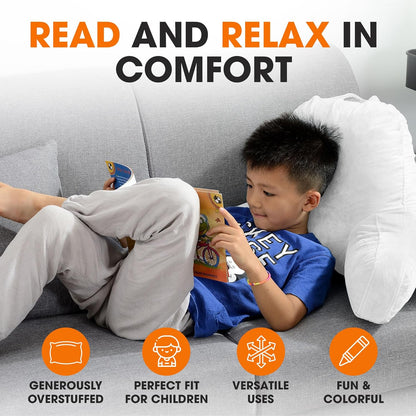 Cheer Collection Reading Pillow with Arms Portable Bed Pillow for Sitting Up & Support, Hollow Fiber-Filled Back Rest
