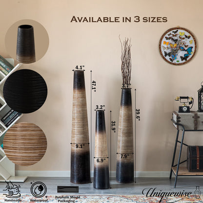 47-Inch Tall Handcrafted Brown Ceramic Floor Vase - Waterproof Cylinder-Shaped Freestanding Vase, Ideal for Tall Floral Arrangements and as a Standalone Piece