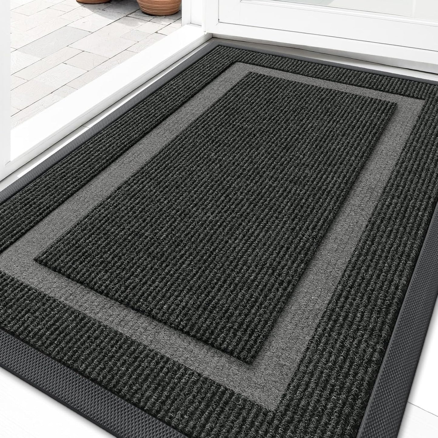 OLANLY Waterproof Front Door Mat - All-Season Indoor/Outdoor Doormat, Sturdy Rubber, Easy Clean, 35x23, Black