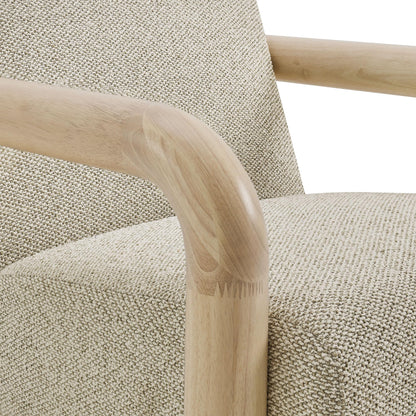 Modway Sereno Modern Boucle Fabric Accent Chair in Marble Oak with Rounded Wood Armrests – Upholstered Lounge Chair for Living Room or Bedroom