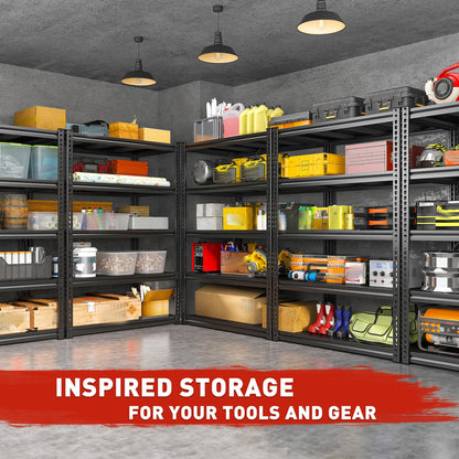 REIBII 72" H Garage Shelving Load 2500 LBS, Heavy Duty Storage Shelves, 5-Tier Adjustable Garage Shelves for Warehouse, Basement, 72" H x36 W x18 D, Black, 3 Pack