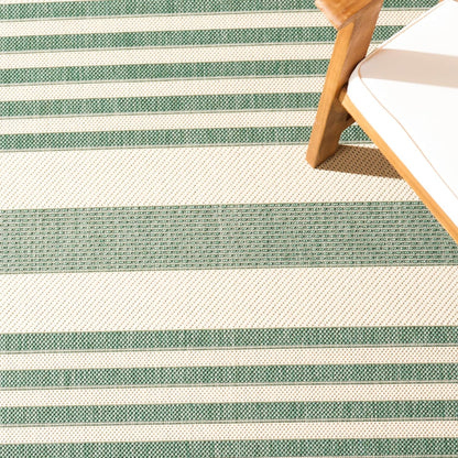 SAFAVIEH Courtyard Collection 2' x 3'7" Beige/Dark Green CY6062 Nautical Coastal Stripe Waterproof Easy Cleansing Mat