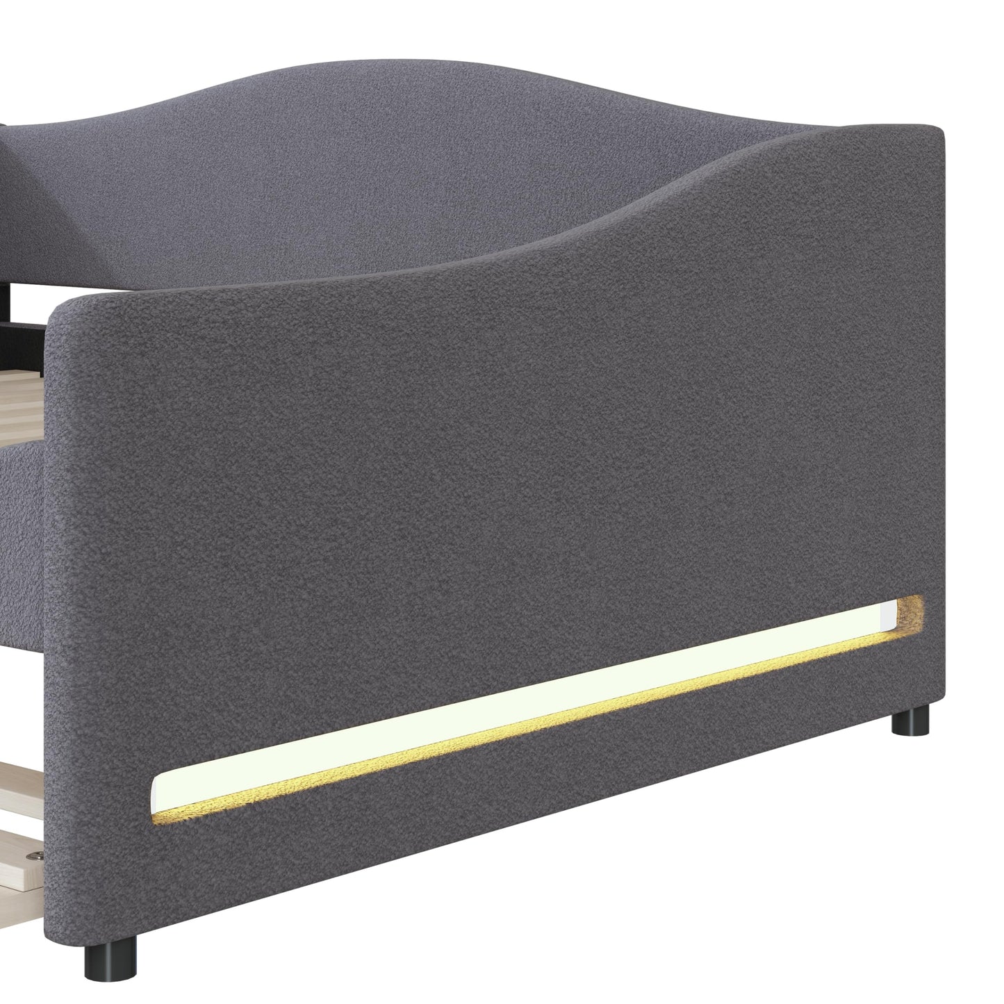 Merax Full Size Upholstered Daybed with Light and Trundle, Gray Teddy Fleece Sofa Bed Modern Wooden Platform Bed Frame for Bedroom, Living Room, Guest Room, Apartment