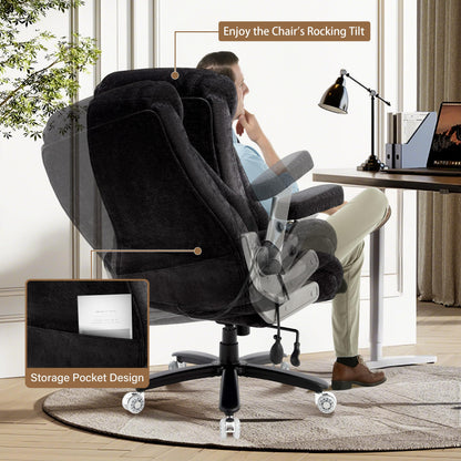 Fabric 700lbs Big and Tall Office Chair, Ergonomic Heavy Duty Executive Cloth Office Chair with 5D Flip Arms & Adjustable Lumbar Support & Dual Rubber Wheel, Large Thick Padded Extra Wide Seat, Black