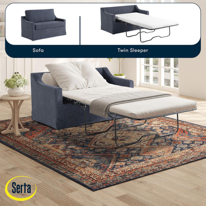 Serta® Harper 53.3” Twin Pullout Sofa Bed, Easy Assembly, USB Power Ports, Soft Modern, Sloped, Woven Fabric