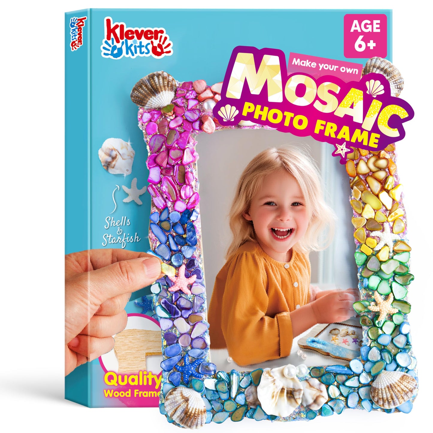 JOVA Klever Kits Mosaic Photo Frame Craft Kit, DIY Crafts for Girls 8-12 6 7 Years Old Girl Gifts Summer Activities, Make Your Own Picture Frame Mosaic Kits for Kids