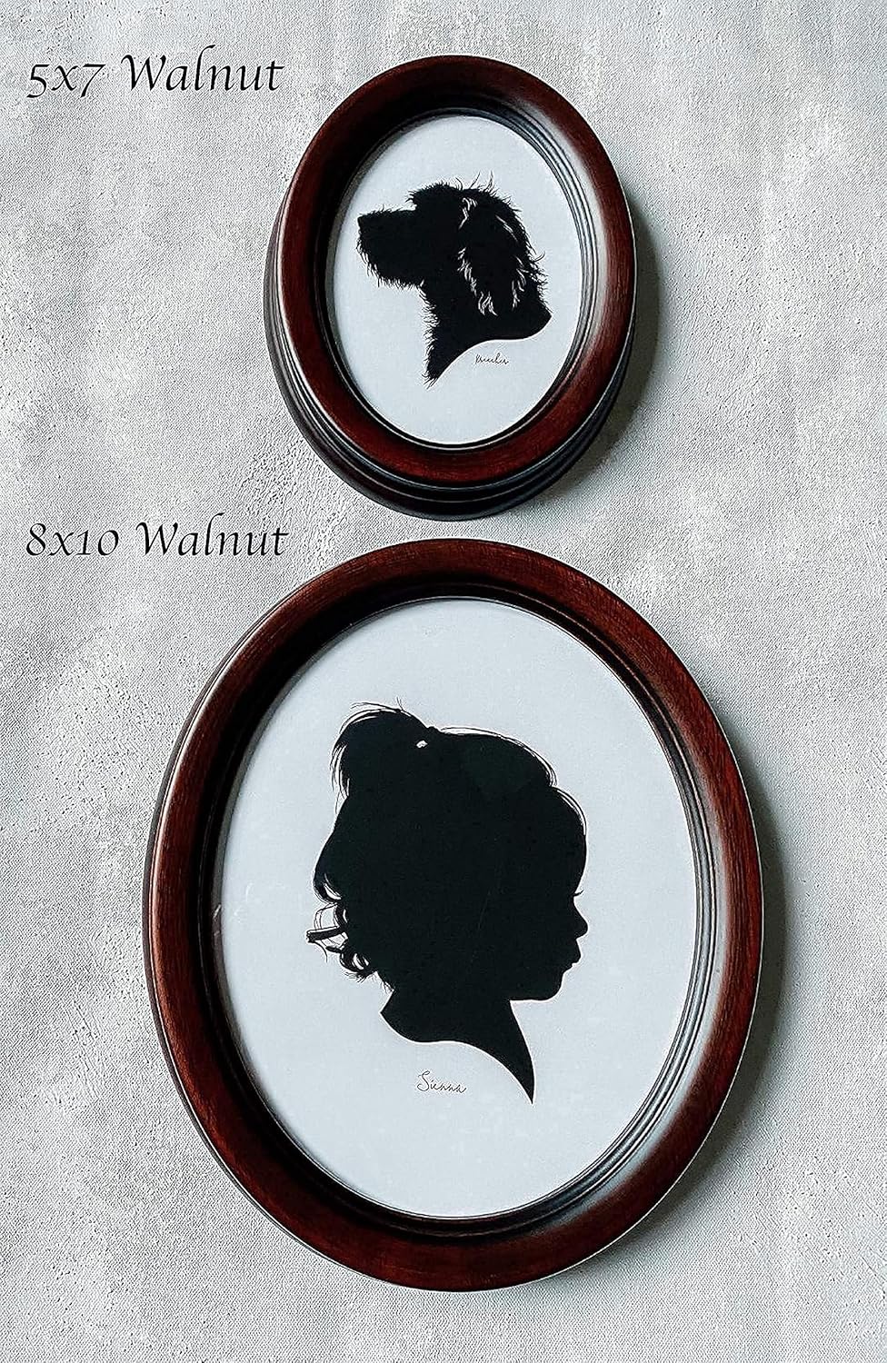 Classic Oval Picture Frame 5x7, Hand Made Solid Wood Frame with Stained Walnut Finish from Italy