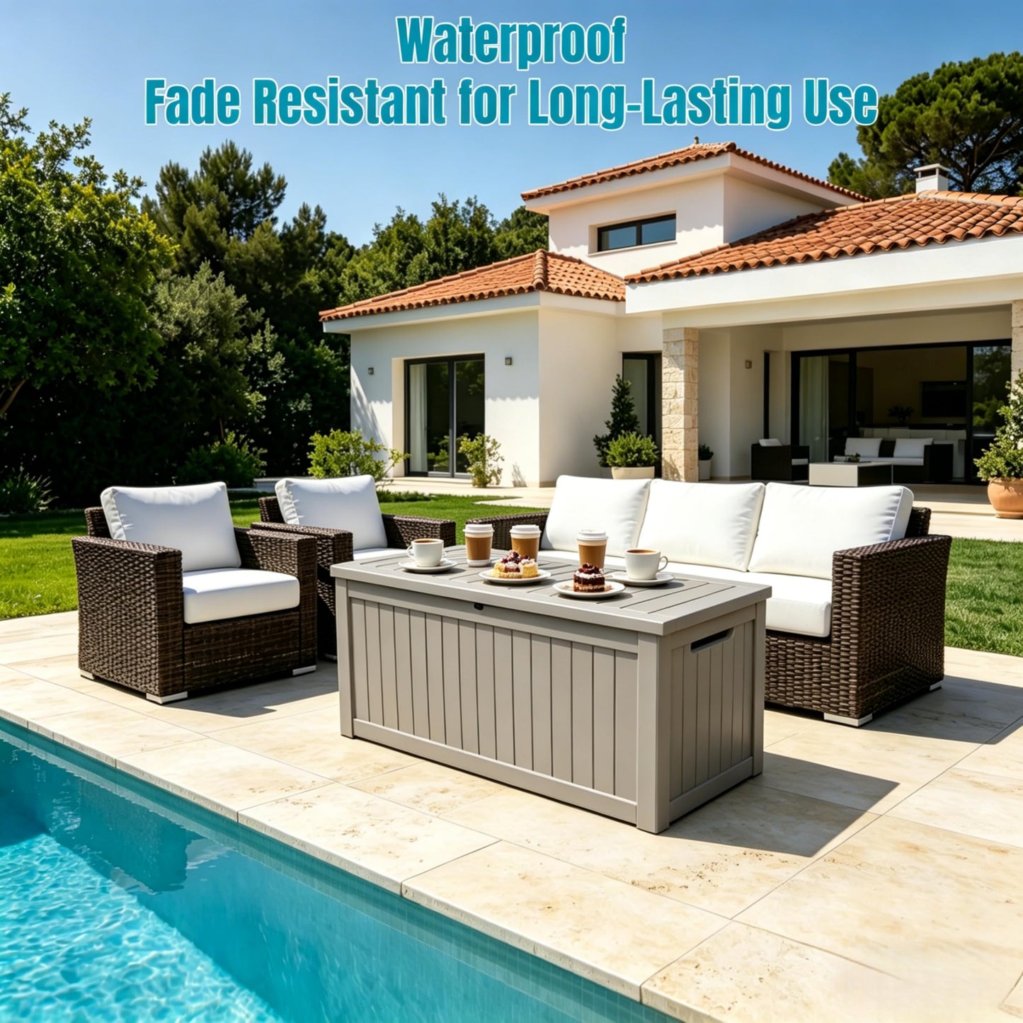 271 Gallon Large Resin Outdoor Storage Box, Waterproof Deck Box, Lockable Deck Container with Reinforced Support, Outdoor Chest for Patio Accessories, Outdoor Cushions, Garden Tools, Taupe Gray