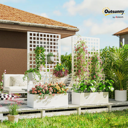 Outsunny Galvanized Raised Garden Bed with Trellis, Metal Planter Box with Drainage Holes, Outdoor Privacy Screen for Climbing Plants, Vegetable, Vines, 35" x 16" x 70", 2 Pack, White