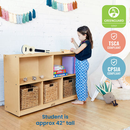 ECR4Kids 5-Compartment Mobile Storage Cabinet, Preschool, Classroom Furniture, Natural