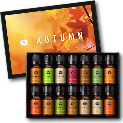 P&J Fragrance Oil Autumn Set | Brown Sugar, Apple, Harvest Spice, Vanilla, Forest Pine, and Snickerdoodle Candle Scents for Candle Making, Freshie, Soap Making Supplies, Diffuser Oil Scents