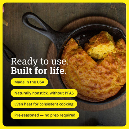 Lodge Seasoned Cast Iron Skillet - PFAS-Free, Non-Toxic Cookware - Use with an Oven, Stove, Grill, or Campfire - Naturally Non-Stick & Oven Safe - 6.5 Inches