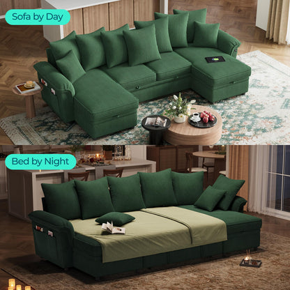 LINSY HOME Oversized Sectional Sleeper Sofa with Pull Out Couch Bed (Green, 118.5'')