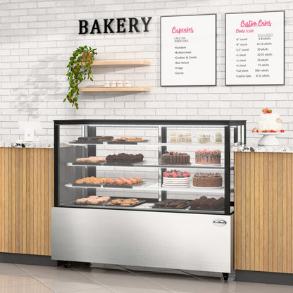 KoolMore Refrigerated Bakery Display Case for Cakes, Pies, and Pastries, 71” Stainless Steel Frame, Glass Front, Multi-Tiered Shelving Rack and LED Lighting- 30 cu.ft (RBD30C)