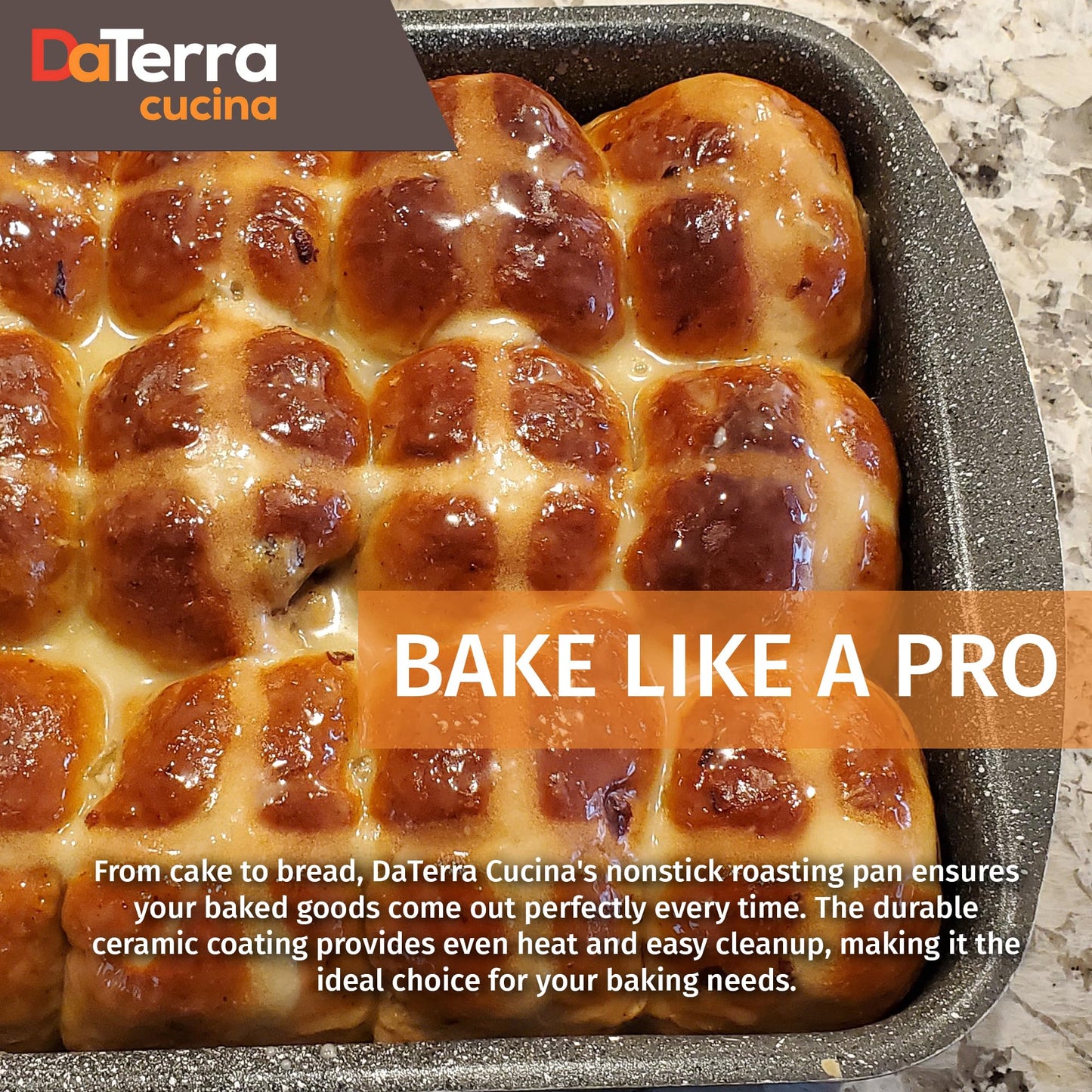 DaTerra Cucina Nonstick Roasting & Lasagna Pan – 16"x12"x3", Ceramic-Coated, Oven & Stovetop Safe to 600°F, Sturdy Base, PTFE, PFOA & Lead-Free, Durable & Stylish Deep Roasting Tray - Made in Italy