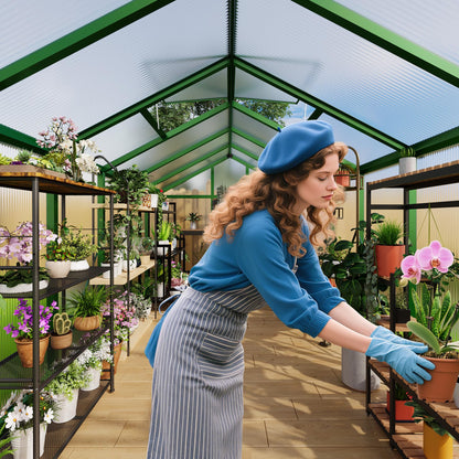 Garvee 8 x 10 FT Greenhouse, Greenhouses for Outside, Polycarbonate Greenhouse with Aluminum Frame, Lockable Door and Ajustable Roof Vent for Backyard, Green Houses for Outside Garden Backyard, Patio