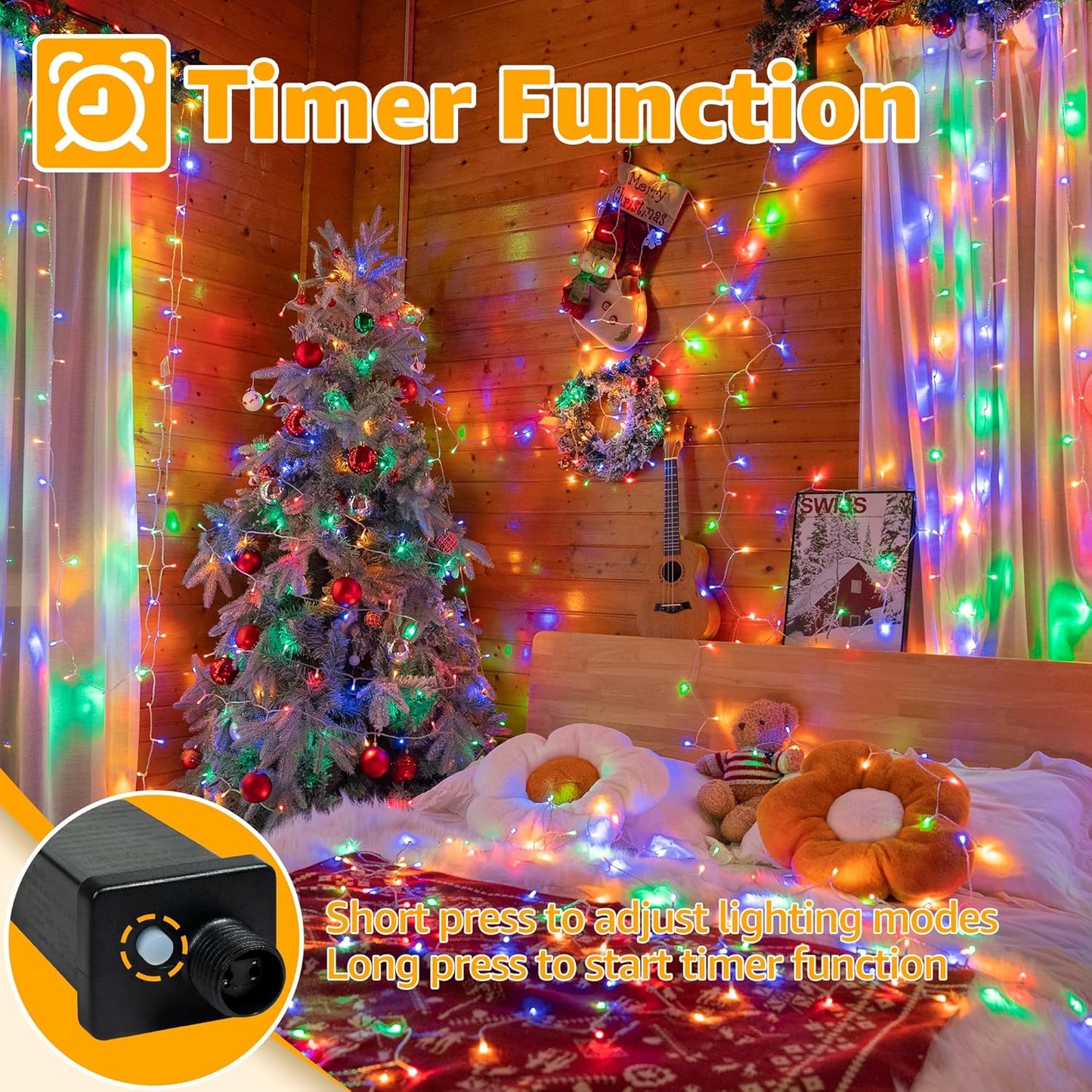 120LED 40FT 8 Ollny Christmas Lights, Waterproof Connectable String Lights with Timer Modes, Multicolor Plug in Fairy