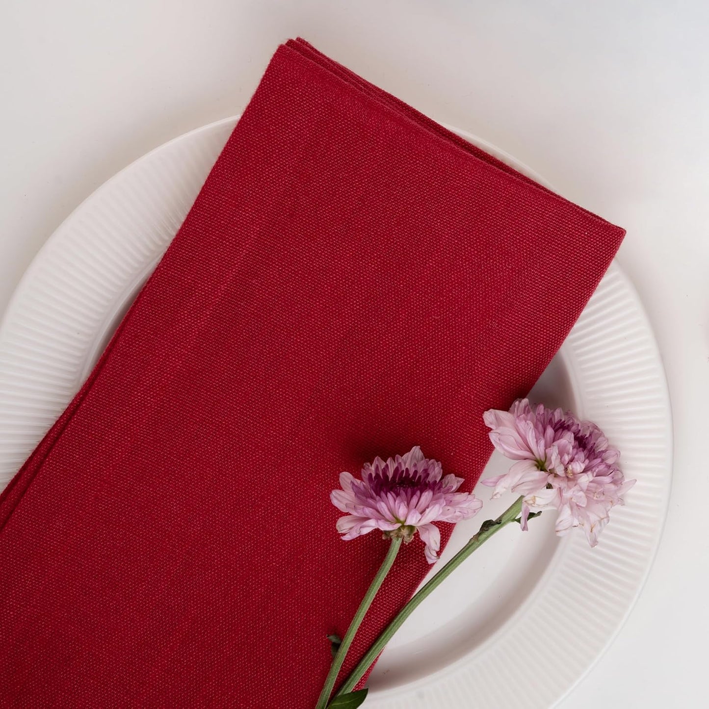 D'Moksha Homes Red Linen Napkins, 18 x 18 Inch, 100% Pure Linen Cloth Washable Dinner Napkins Set of 4