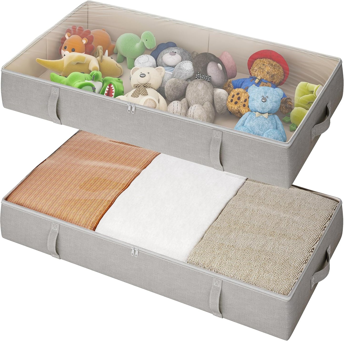 Vailando Under Bed Storage Containers, 6 Inches Tall Clothes Storage Box with Sturdy Handles, Foldable, Gray, 2-Pack
