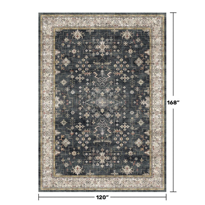 Boho Black Rug for Living Room - Washable 10x14 Area Rug, Dining Room Rugs for Under Table, Soft Low Pile Carpet for Large Bedroom - Farmhouse Decor, Non-Slip & Stain Resistance (10x14 Black/Multi)