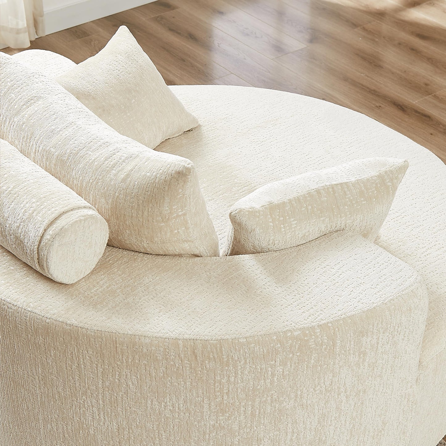 KEIKI 55" Chenille Accent Chair, Sponge Barrel Chairs Upholstered Round Sofa, Single Couch Armchair for Living Room, Beige