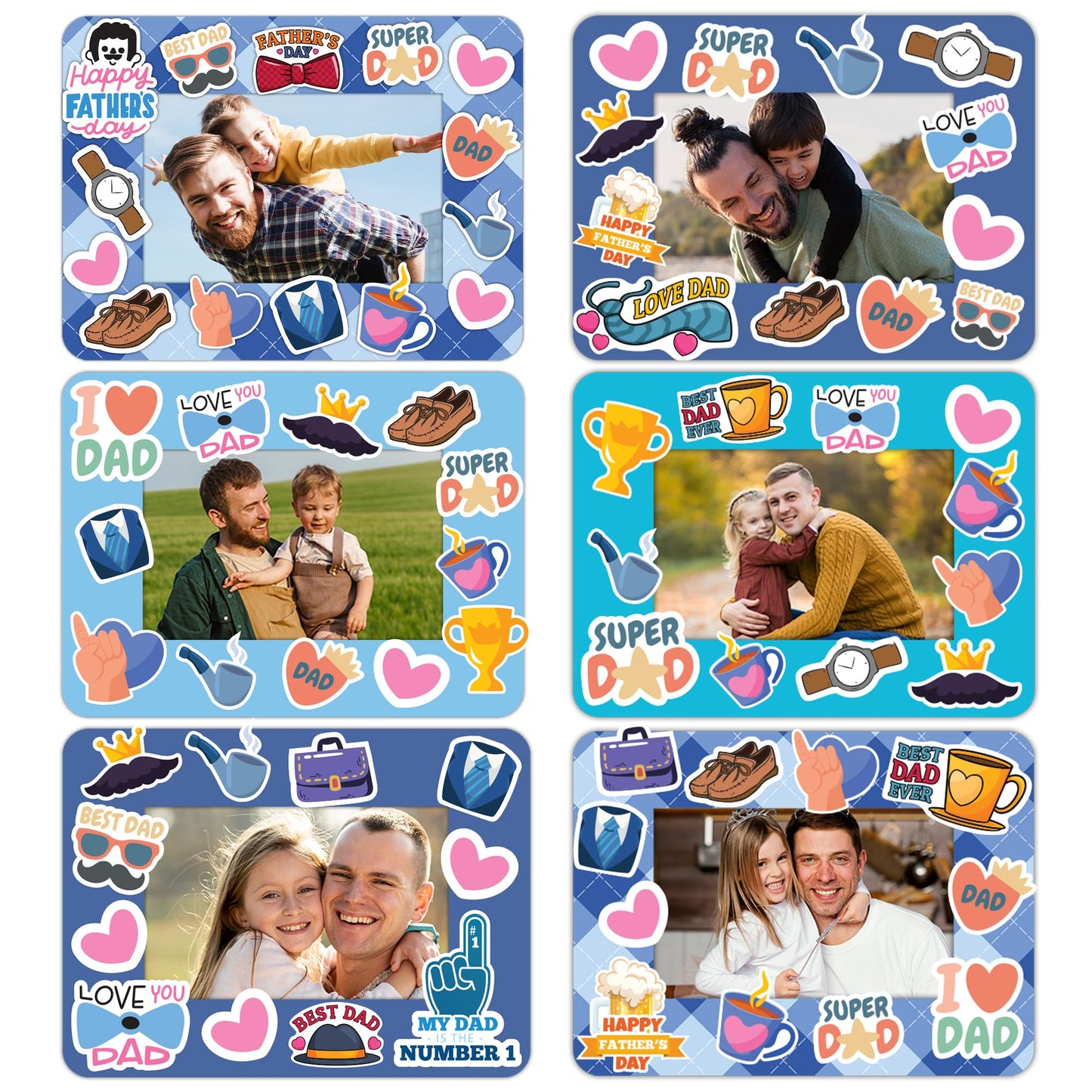 Set 24 Frames Fathers Day Crafts for Classroom with 264 Stickers, Easy DIY Project Fathers Day Gifts Bulk, Manualidades para El Dia Del Padre, DIY Ideas for Dad Kit (Paper Frame, Fit 2.6x4" Photo)