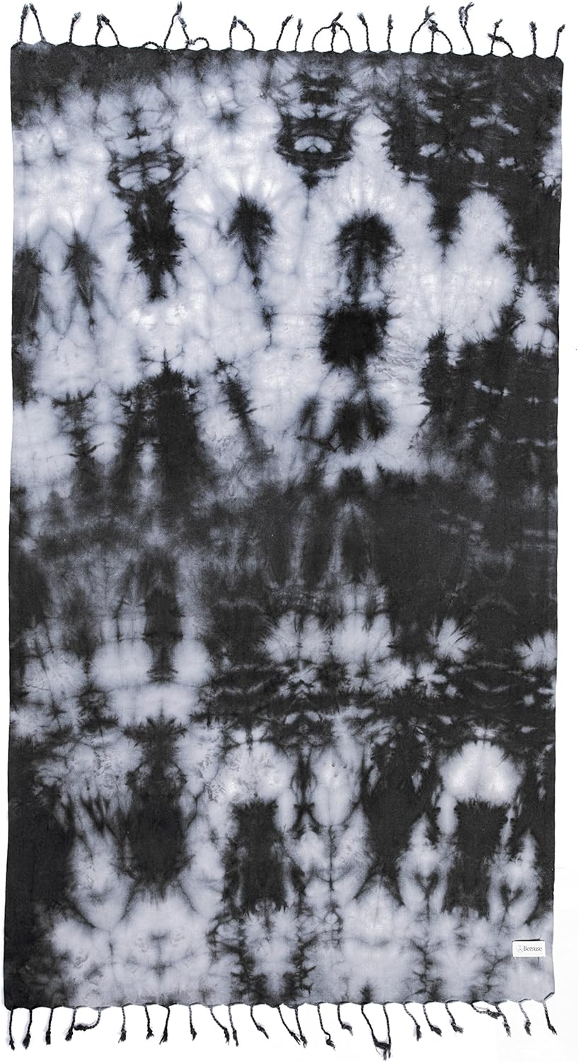 Bersuse 100% Cotton Trinidad Tie Dye Turkish Towel - 37x70 Inches, Black Grey