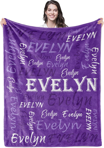 Personalized Custom Purple Theme Light Soft Flannel Fleece Throw Blanket with Name for Men, Women, Boys, Girls, Kids