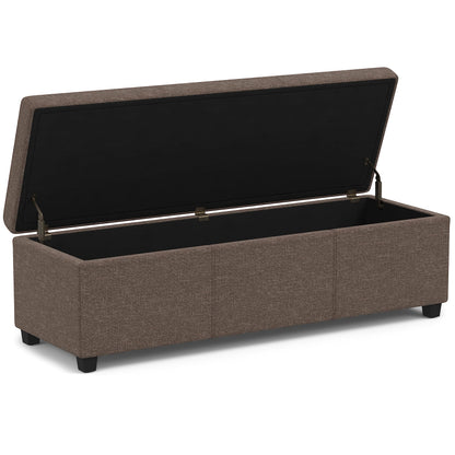 SIMPLIHOME Avalon Extra Large Storage Ottoman Bench - 54 inch Wide Upholstered Linen Look Fabric Rectangular Lift-Top Ottoman in Fawn Brown, Contemporary Bench for Living Room with Hidden Storage