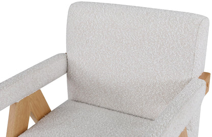 Meridian Furniture 480Cream Woodloch Collection Mid-Century Modern Boucle Fabric Upholstered Accent Chair with Rich Cream Boucle Fabric, Natural Finish Solid Wood, 24.5" W x 23.5" D x 32" H, Cream