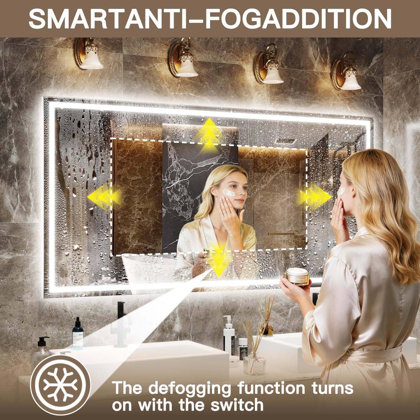 FENNIO Full Length Mirror with Lights, 70" x 32" LED Full Body Mirror, Free Standing Lighted Floor Mirror, Wall Mounted Hanging Mirror with Lights for Bedroom, Salon, Tempered Glass（White）