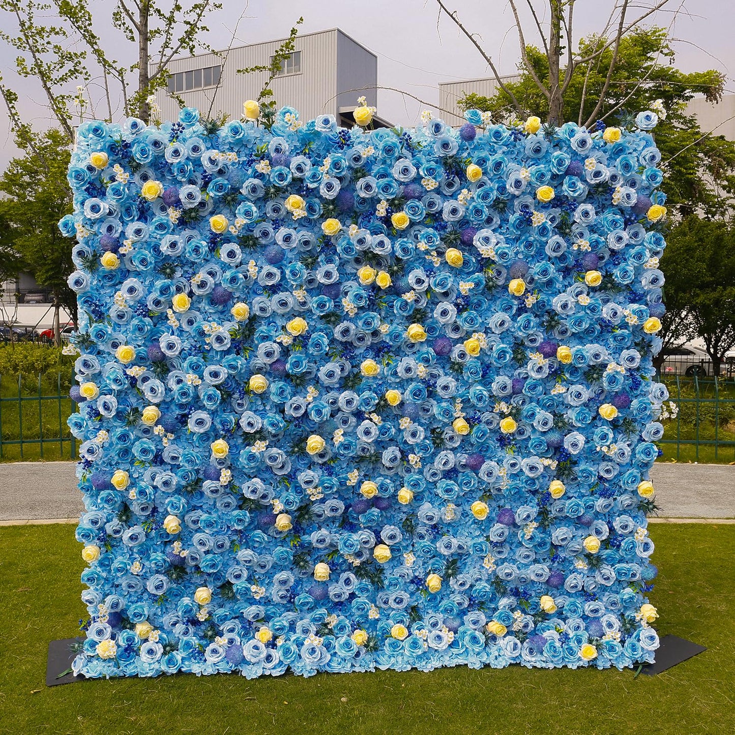 4x8 ft Blue Flower Wall Backdrop, Roll-Up Silk Hydrangea Rose Floral Wall, High-Density Realistic Flower Background for Wedding, Boy Baby Shower, Party Decor & Events (4x8 ft, Panel Only)
