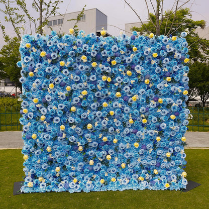 4x8 ft Blue Flower Wall Backdrop, Roll-Up Silk Hydrangea Rose Floral Wall, High-Density Realistic Flower Background for Wedding, Boy Baby Shower, Party Decor & Events (4x8 ft, Panel Only)