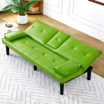 KEIKI 67" Convertible Sofa Bed with Cup Holder, 3 in 1 Futon Sofa Bed, PVC Sleeper Sofa Chair for Living Room, Office, Green