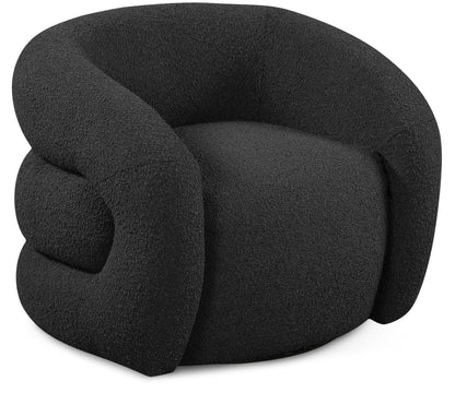 Meridian Furniture 473Black Roxbury Collection Modern | Contemporary Upholstered Swivel Accent Chair with Rich Black Boucle, Tufted Curved Back, Swivel Accent Chair, 33" W x 29.5" D x 28" H, Black