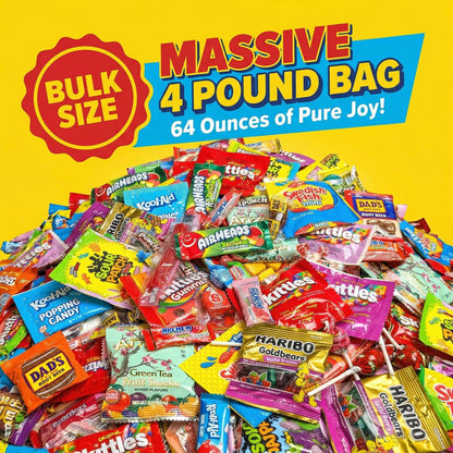 Candy Variety Pack - Assorted Candy Party Mix - 4 LB Bag - Sweets Assortment - Bulk Individually Wrapped - Pinata Candies - Mixed Candies - Queen Jax - Deluxe Mix