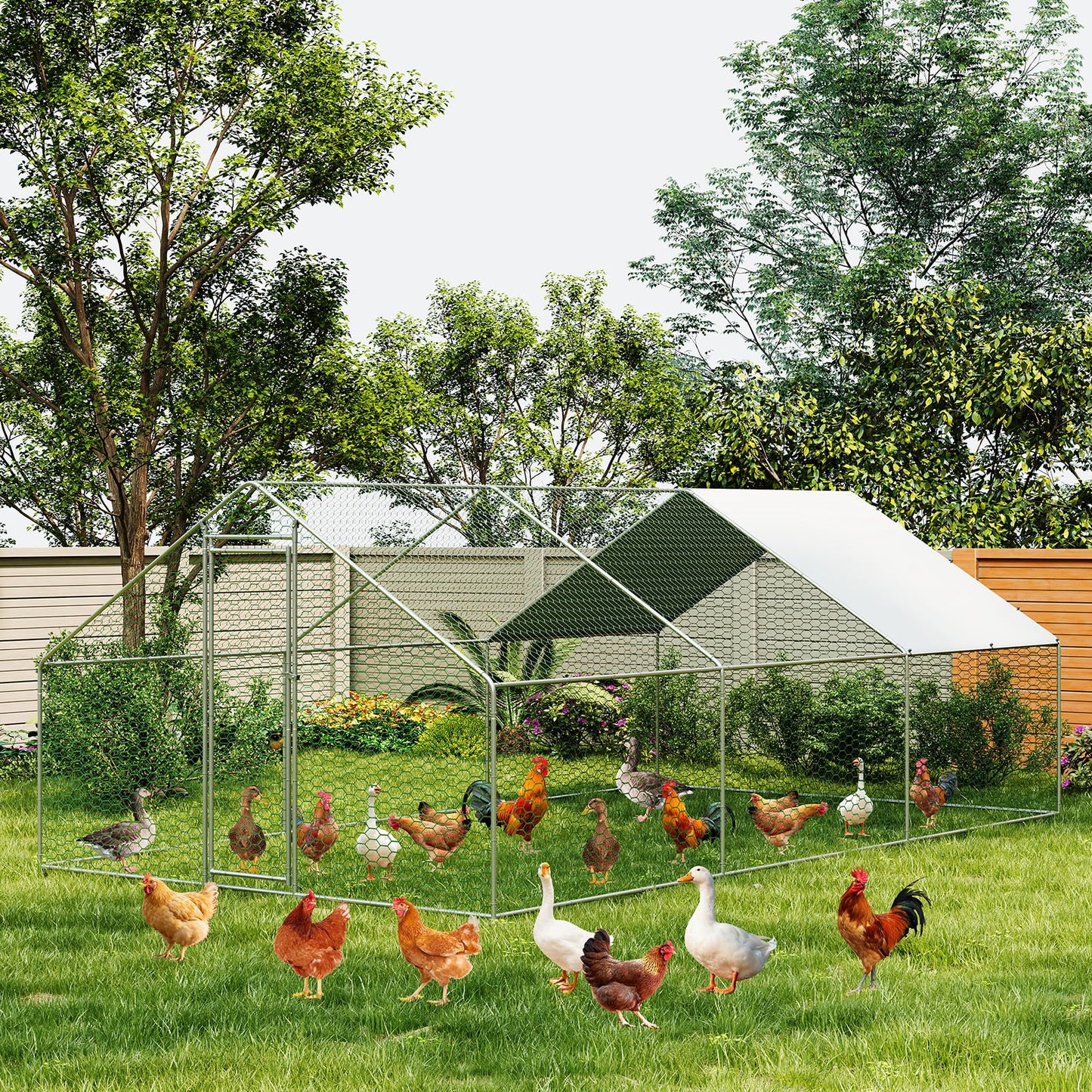 Garvee Large Metal Chicken Coop, Chicken Coop Run, Outdoor Chicken Pen with Waterproof & Anti-UV Cover, Large Chicken Run for Outdoor Farm Yard (19.7 ft L x 6.6 ft W x 6.6 ft H)