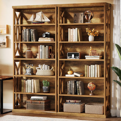 Tribesigns 6-Tier Bookshelf, 71 Inches Tall Freestanding Bookcase, Large Industrial Bookshelves Display Shelves, Wooden Book Shelf for Home Office, Living Room, Bed Room, Rustic Brown, 2pcs