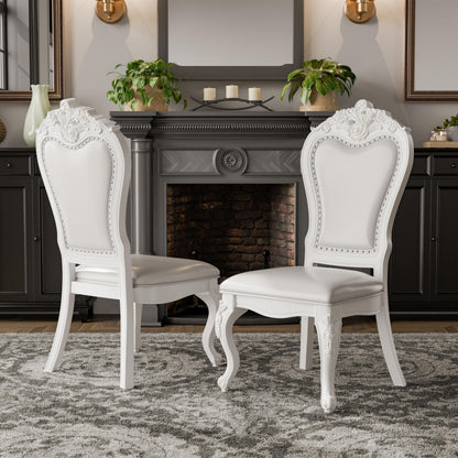 Furniture of America Adair Traditional Solid Wood Side Chairs Set of 2, Leatherette Upholstered Seating with Nailhead Trim and Cabriole Legs for Kitchen, Dining Room, White