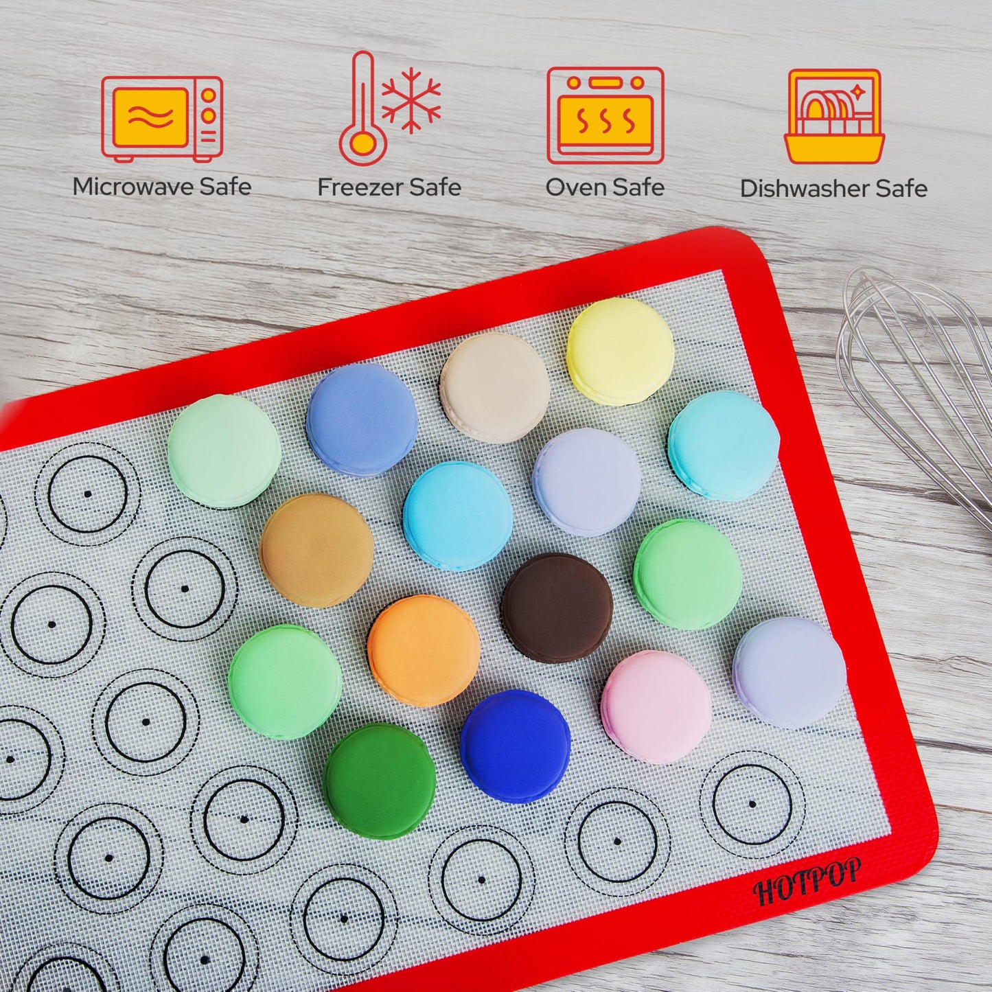 HOTPOP Piping Bags and Tips Set for Macarons - 17-Piece Baking Supplies Kit - Reusable Silicone Pastry Bags - 2 Half-Size Baker Mats - Ideal for Home Pastry Baking (16.5"x11.5")