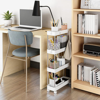 4 MELDEVO Tier Slim Storage Cart Mobile Shelving Unit Organizer Slide Out Storage Rolling Utility Cart Tower Rack