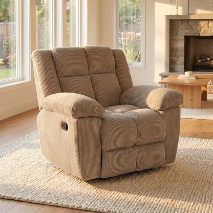 Trygoal Manual Recliner Chair, Nursery Rocking Chair, Lazy Boy Recliner Chair for Adults, Gaming Recliner wih Overstuffed Arms, Suitable for Home Theater, Living Room, Bedroom, Beige