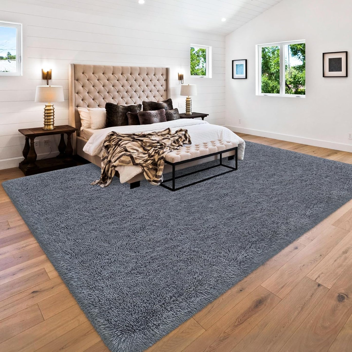 8x10 Grey Area Rugs for Living Room: Ultra Soft Fluffy Gray Rugs for Bedroom,Shag Non-Slip Large Fuzzy Plush Rug Indoor