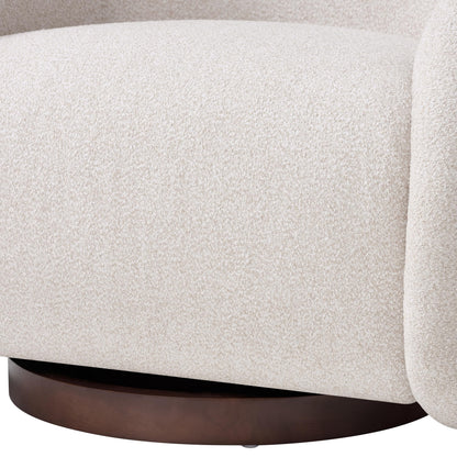 Christopher Knight Home Sabbo Swivel Chair with Solid Wood Base, Comfy Swivel Accent Chair with Curved Design, Boucle Upholstered Lounge Sofa Chair for Living Room/Bedroom, Beige + Walnut